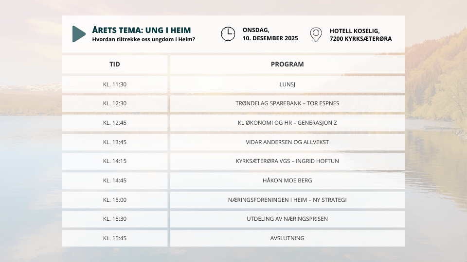 Næringslivskonferanse i Heim 2025 Agenda