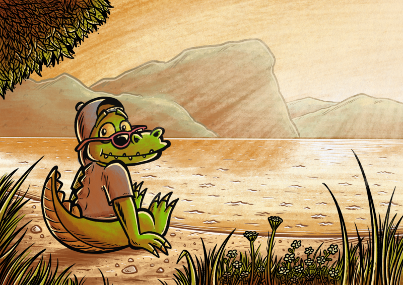 Konrad på stranda ved rovatnet på Kyrksæterøra